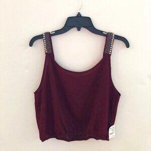 Carlotte Russe Maroon Crop top  with pearls detain on straps Size Xlarge